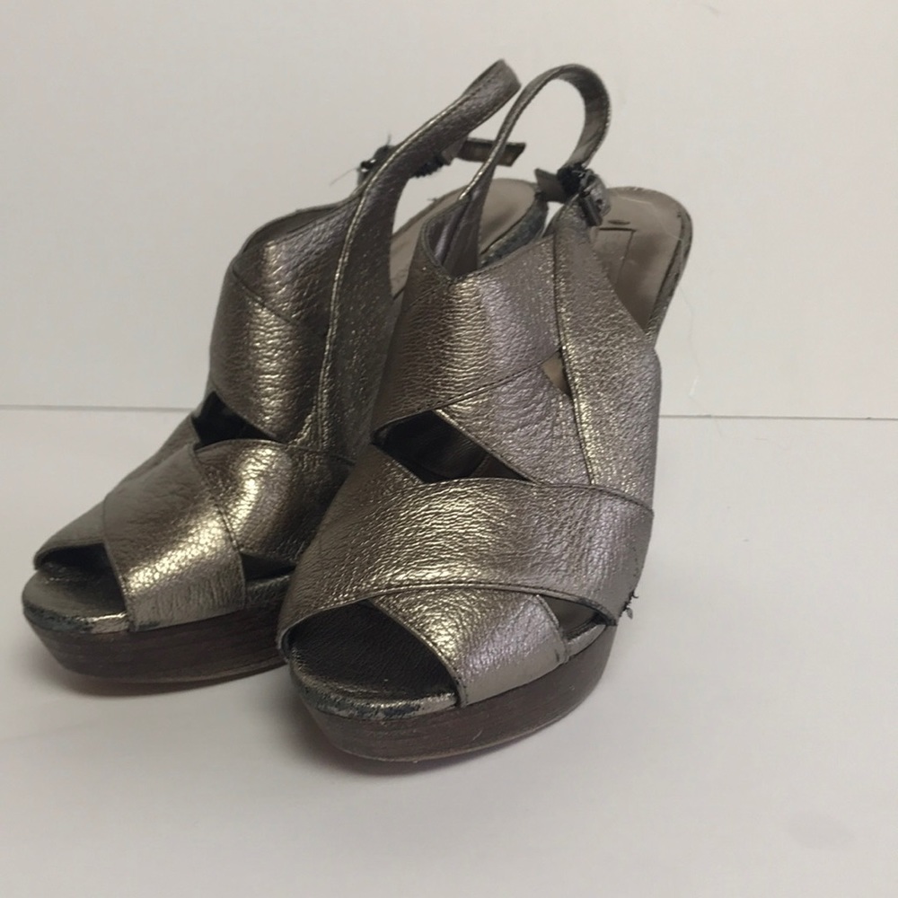 Silver high heels.